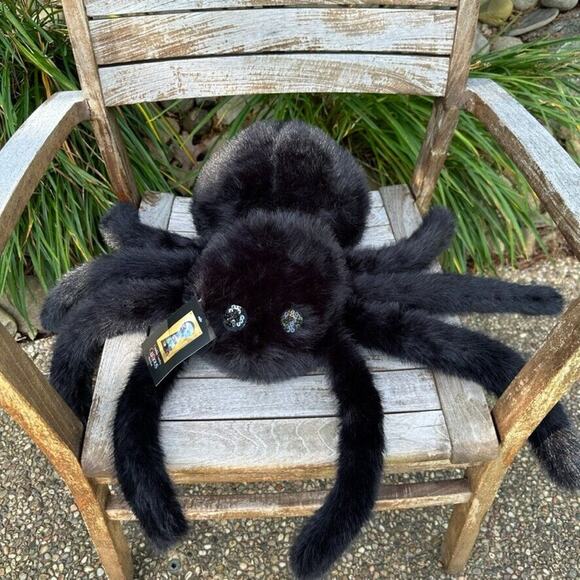 Cynthia Rowley Spider Shaped Black Pillow Halloween Faux Fur Decor 9"X 17" Plush